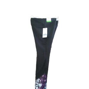 NEW GAIAM EXTRA SMALL Mesh Capri Lena Print OM-DRI Yoga Black Leggings BAG48